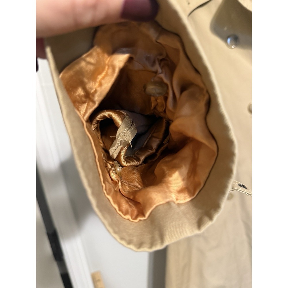 Vintage Tan Canvas Trench Coat With Wool Blend Removable Liner Unbranded Size 6 - Picture 9 of 11